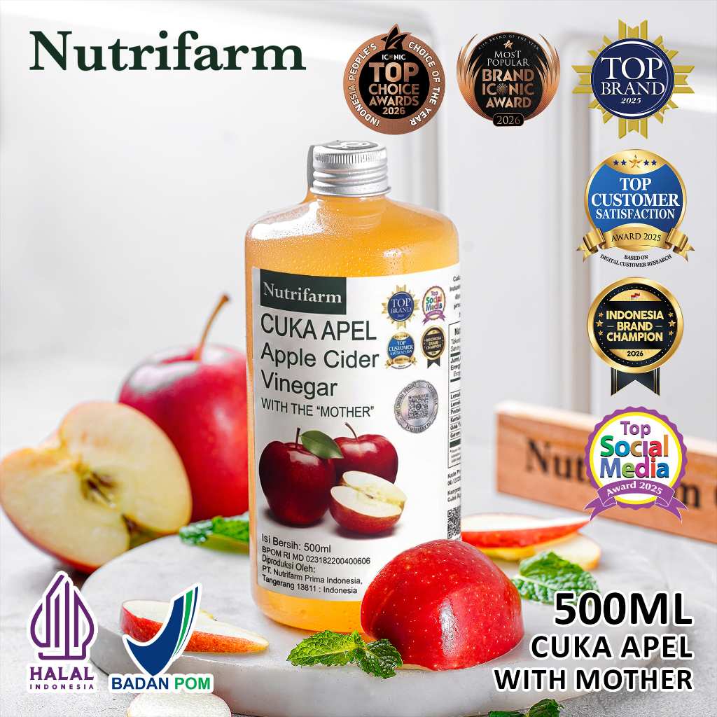 CUKA APEL ORIGINAL ORGANIK 500ML/ CUKA APEL ORIGINAL/ CUKA APEL VINEGAR WITH MOTHER/ HALAL BPOM/