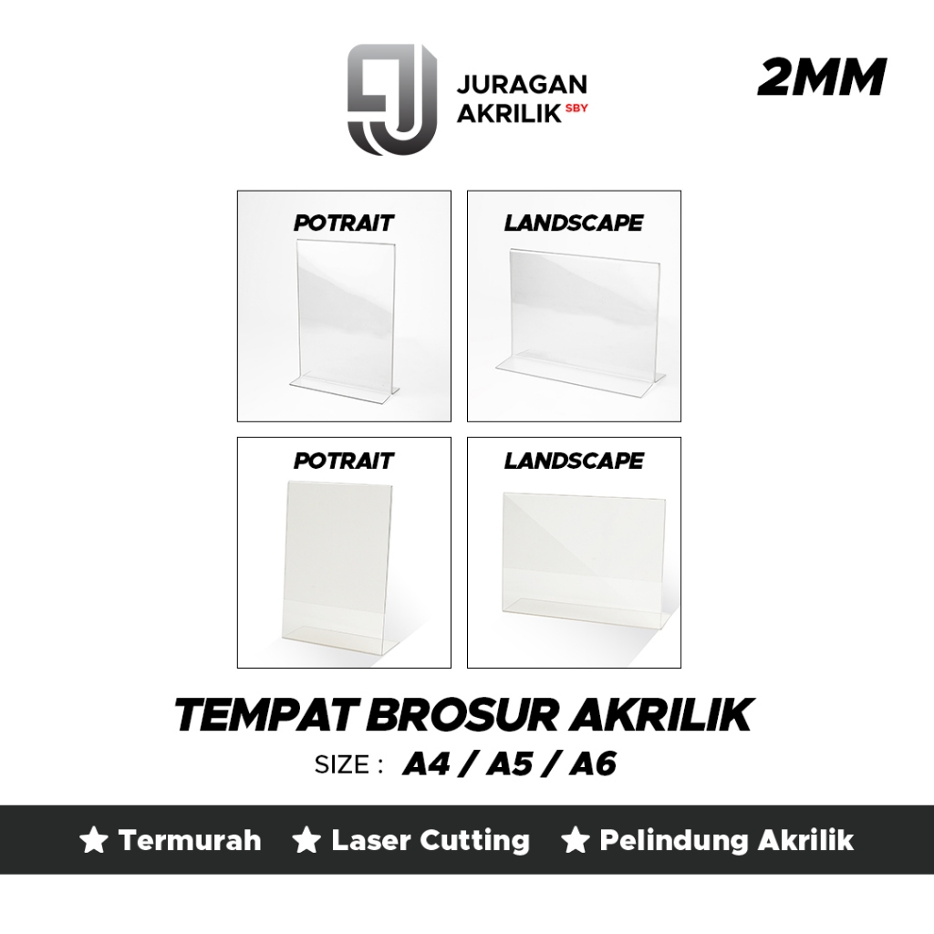 Tempat Brosur Akrilik A4 A5 A6 2mm / Stand QRIS Meja Kasir / Acrylic Tent Card Holder Display Menu