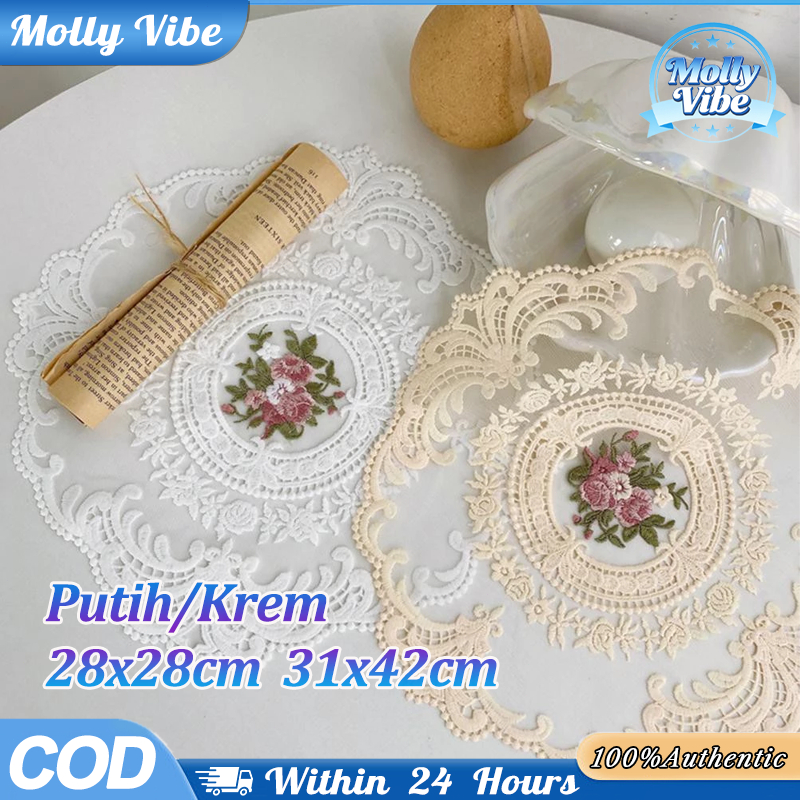 Table Mat Lace Retro Bordir Renda Taplak Meja Makan Bordir Renda Mewah Embroidery Lace Placemat