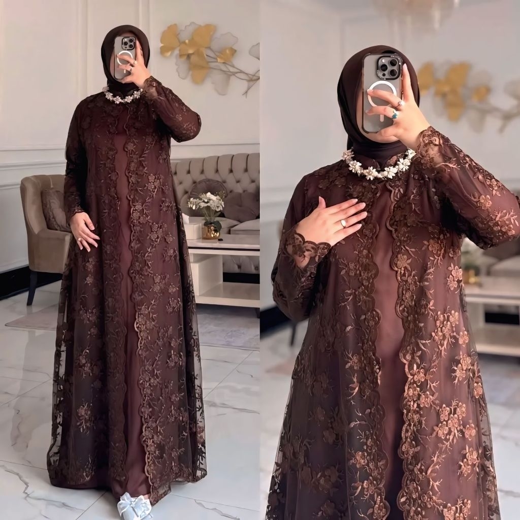 GAMIS BRUKAT PREMIUM VELVET ZELINE TERBARU 2026 WARNA COKLAT MAHOGANI UNGU BURGUNDY BIRU DENIM HIJAU