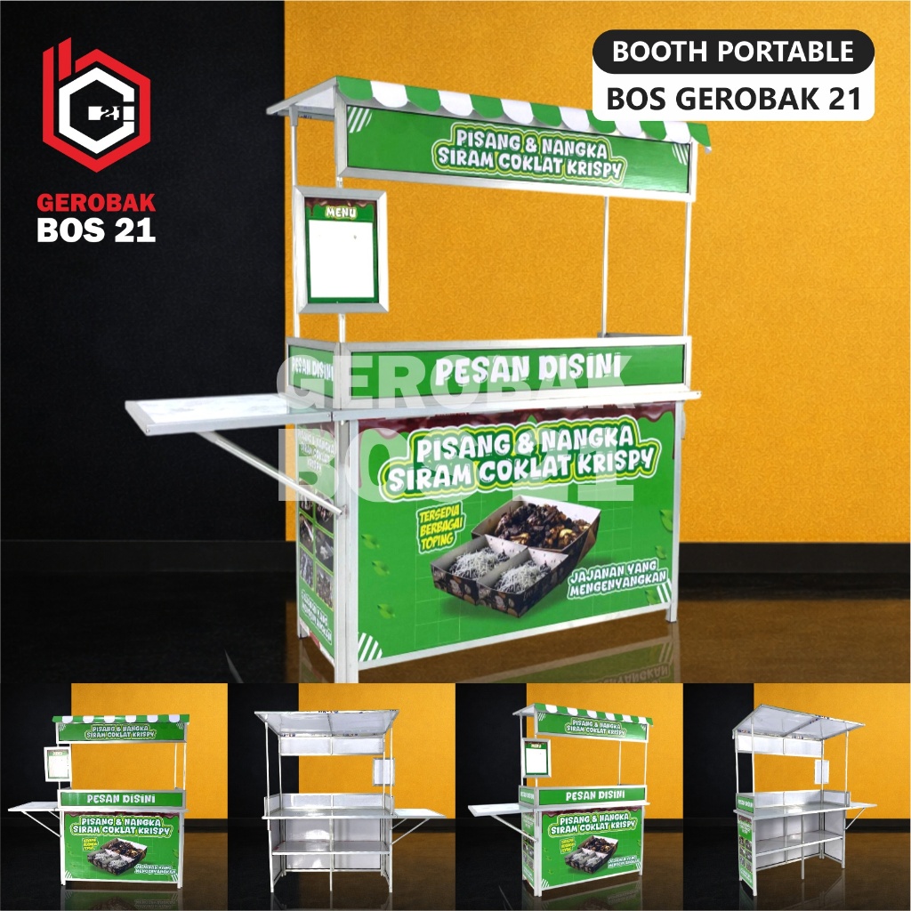 Booth Portable Sekat Atap meja Samping Gerobak Lipat Meja Jualan kekinian Bos Gerobak 21