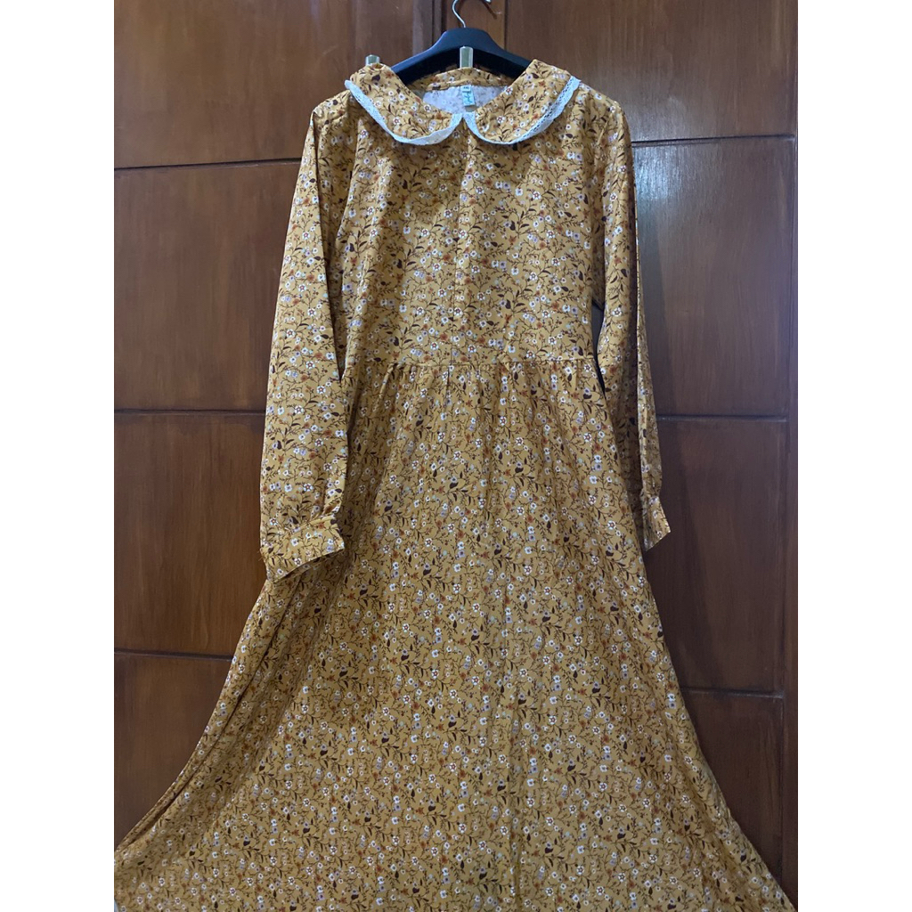 PRELOVED | Gamis bunga bunga | dress bunga-bunga kuning | gamis feminine