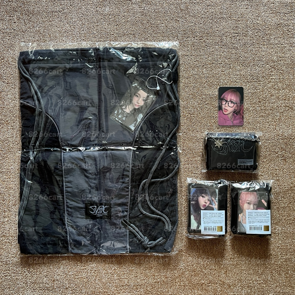 aespa — synk parallel line encore md (gym sack karina set, card pouch, pc only giselle pink hoodie z