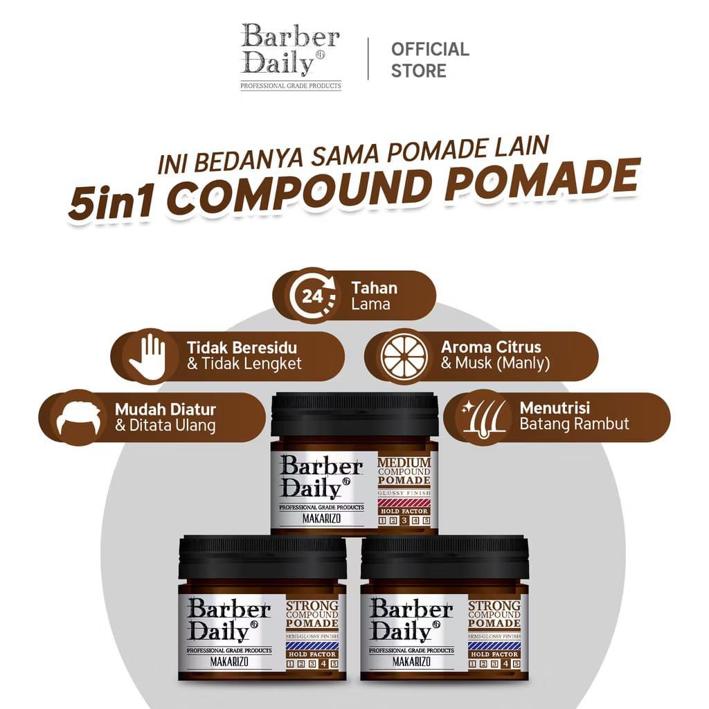 Barber Daily Medium Compound Pomade Jar 120 gr / Barber Daily Strong Compound Pomade Jar 120 gr