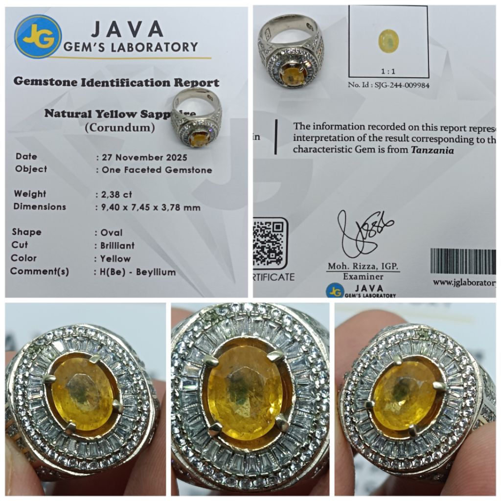 Natural Yellow Sapphire 2,38ct HBe memo JGL Safir Kristal