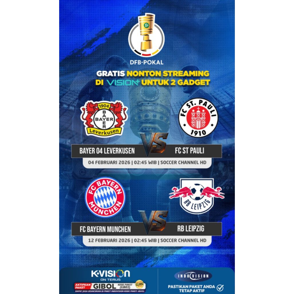 Voucher Kvision Paket Indovision K-Vision Paket Lengkap Semua dapat Kecuali "Paket MVP dan Event Tim