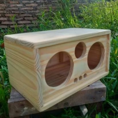 Box speaker miniatur 4 inchi Double + Twitter 2 inchi bahan kayu jati Belanda