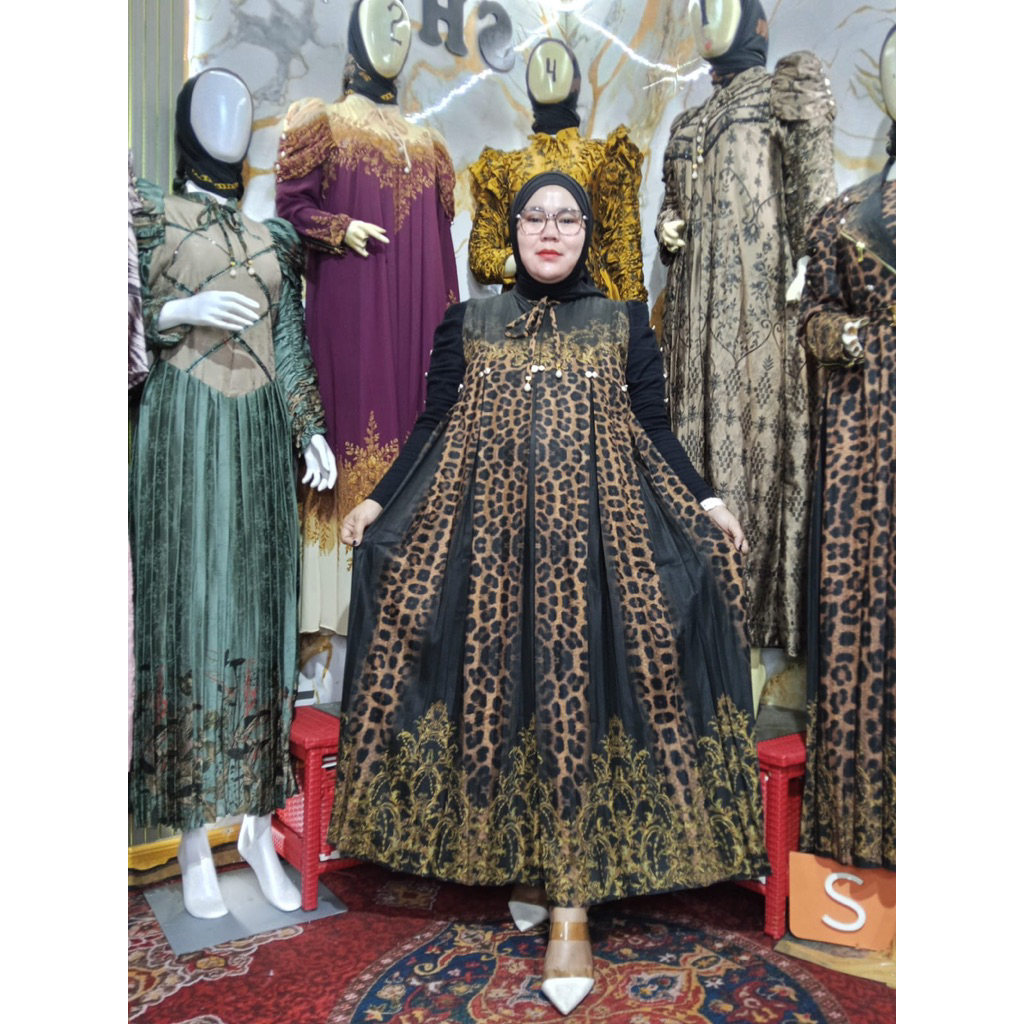 NEW SHR ORI MIDI DRESS LEOPARD MIX RAJUT LD 110 PB 130 ORI SHR