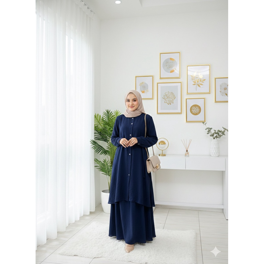 Oneset rok crinkle polos | setelan rok crinkle | oneset rok polos crinkle | rok crinkle | tunik keme