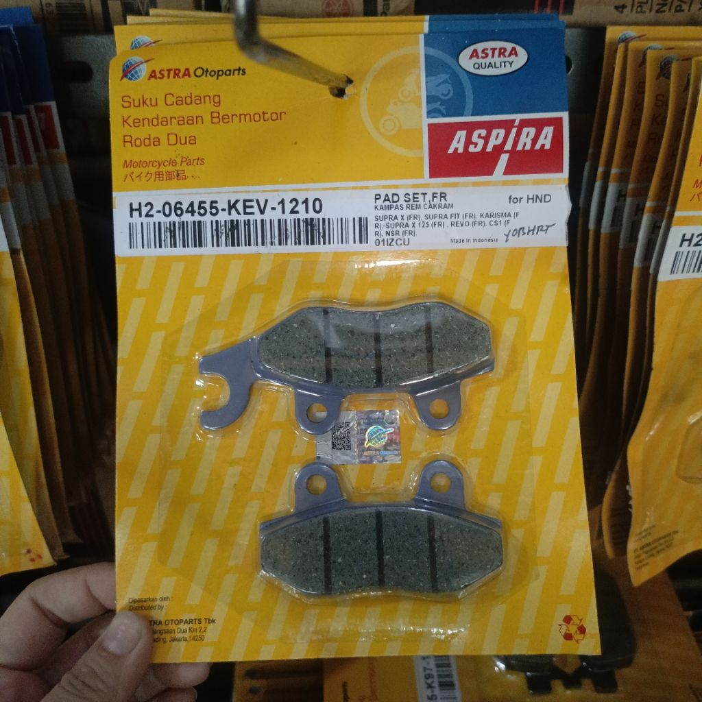 ASPIRA H2-06455-KEV-1210 DISKPAD DISPAD SET KAMPAS REM CAKRAM DEPAN HONDA MOTOR SUPRA X X125 FIT KAR