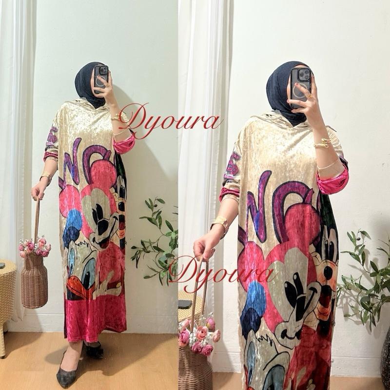 Dress Ariana Dress bludru premium Ori BKK / gamis bludru payet printing
