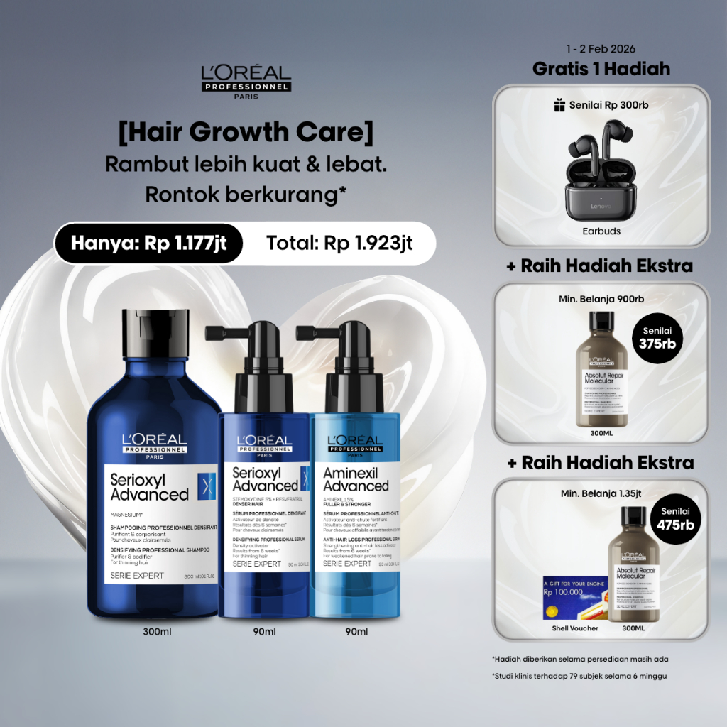Serioxyl Shampoo 300ml + Serioxyl Hair Serum 90ml + Aminexil Hair Serum 90ml - Untuk Rambut Rontok &