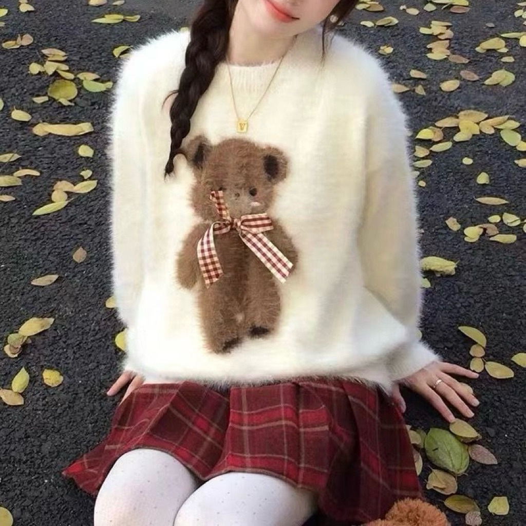 chatta - JAERIM SWEATER atasan lengan panjang wanita rajut wol bulu gaya korea trendy motif print ke