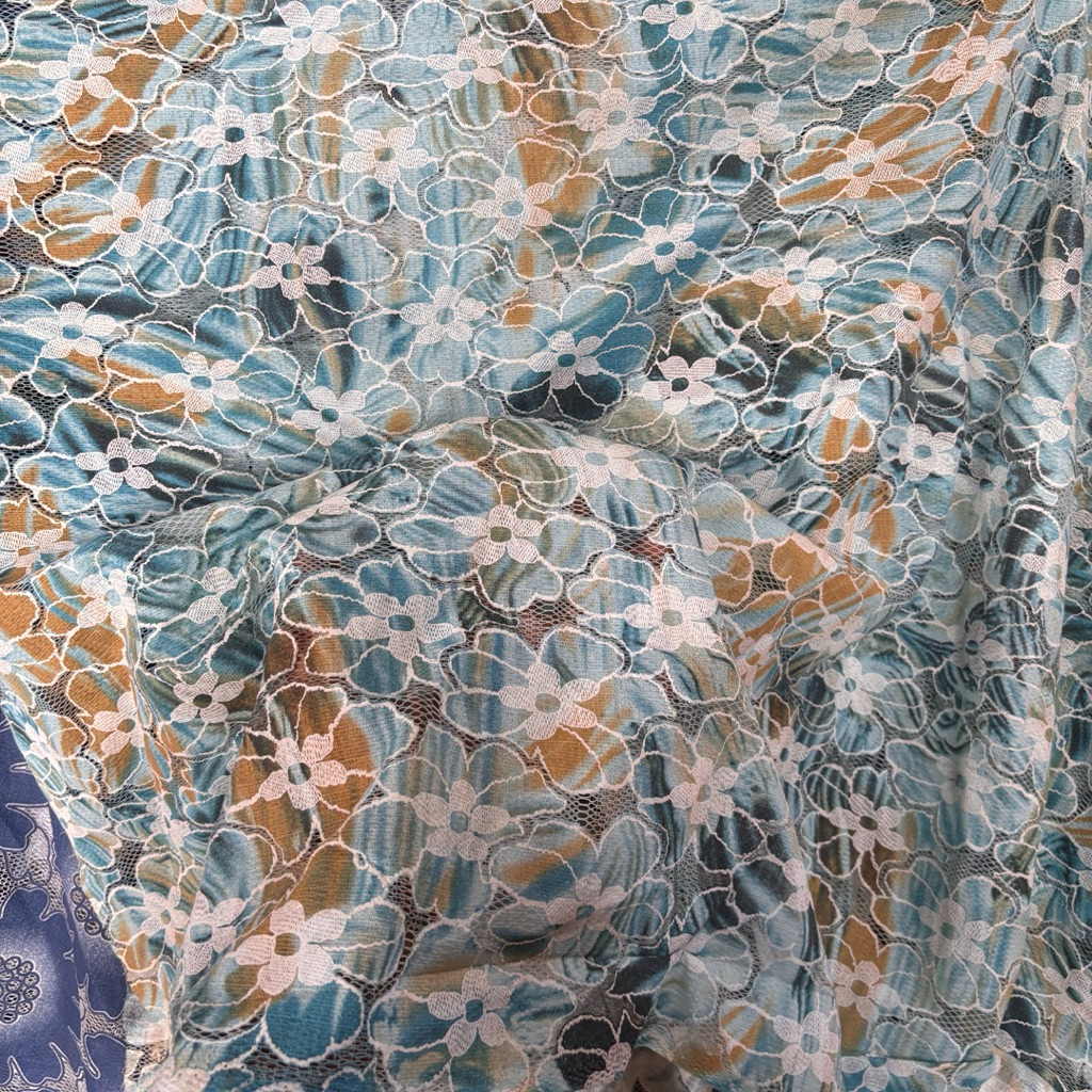 Kain Tile Brukat Bunga Warna-Warni - Bahan Lace Mewah Premium crt