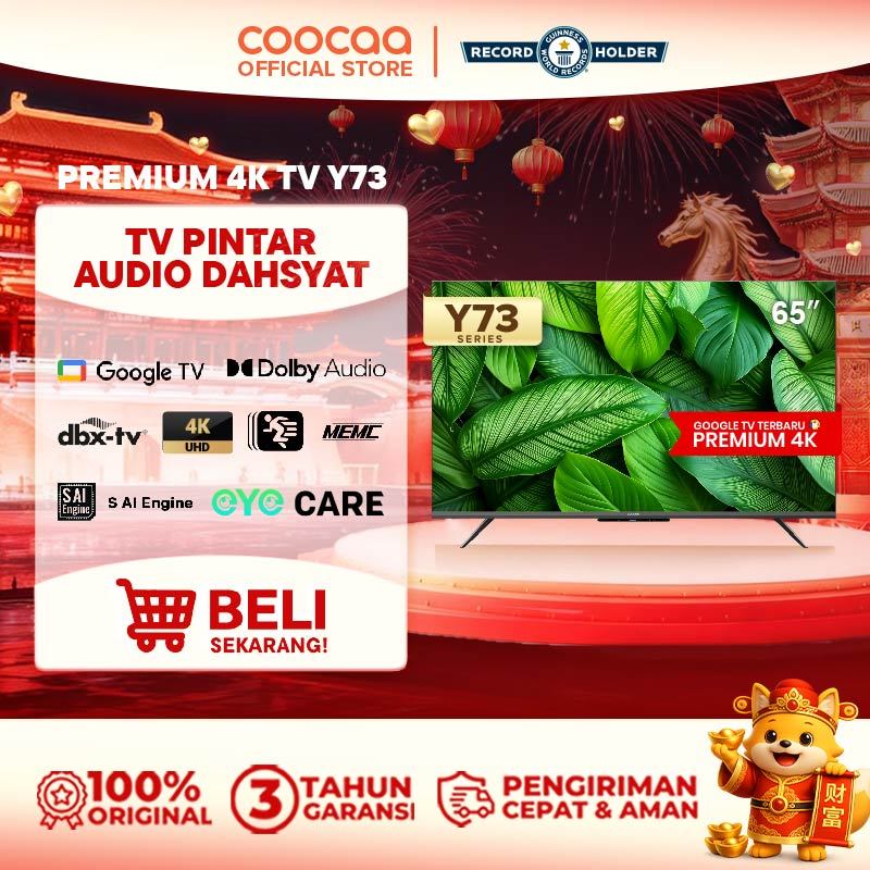 TERBARU COOCAA TV 65 inch Y73 - 4K Google TV - S AI Engine - MEMC - Dolby Audio - HDR10/HLG - Find M