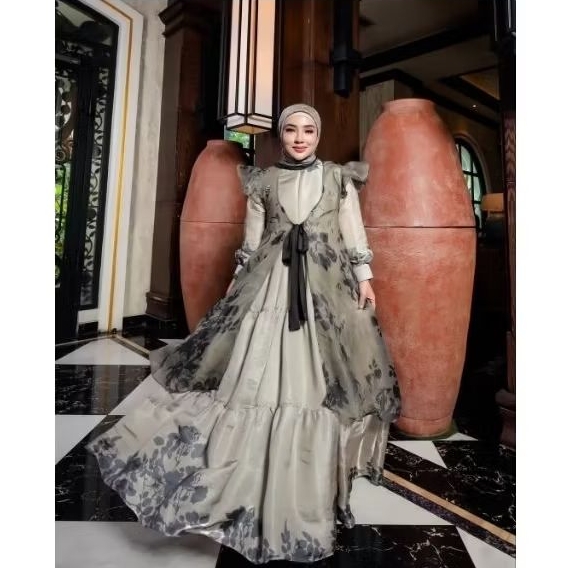 Dress Gamis Set Hijab Shellasaukia Baju Muslim Wanita Lebaran Kondangan Pesta Mewah
