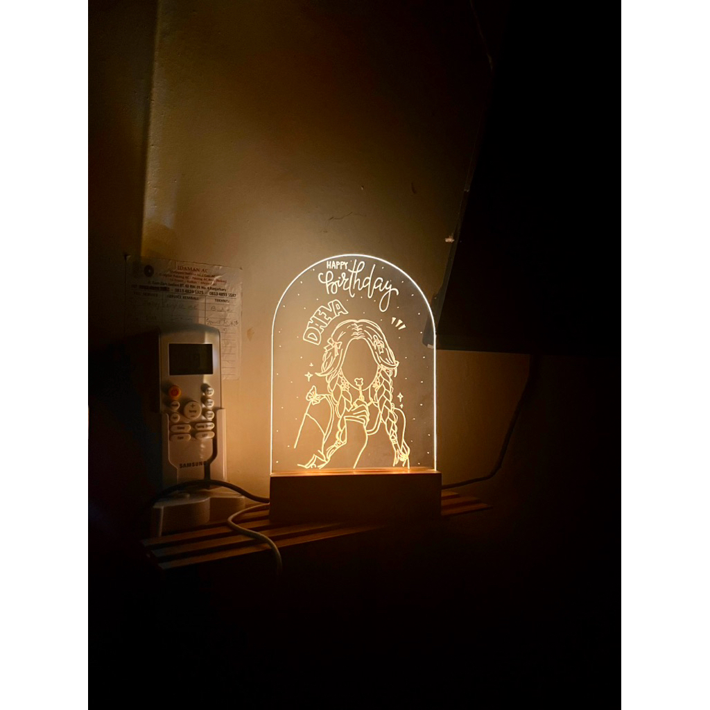 Lampu LED Akrilik Sketsa Handwriting - Lampu Tidur - Kado Wisuda Ultah, Hampers Anniversarry Wedding