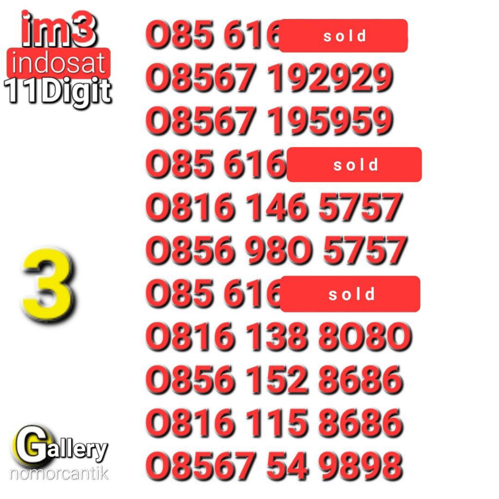 NOMOR IM3 11DIGIT 7O5 - 2929 - 5757