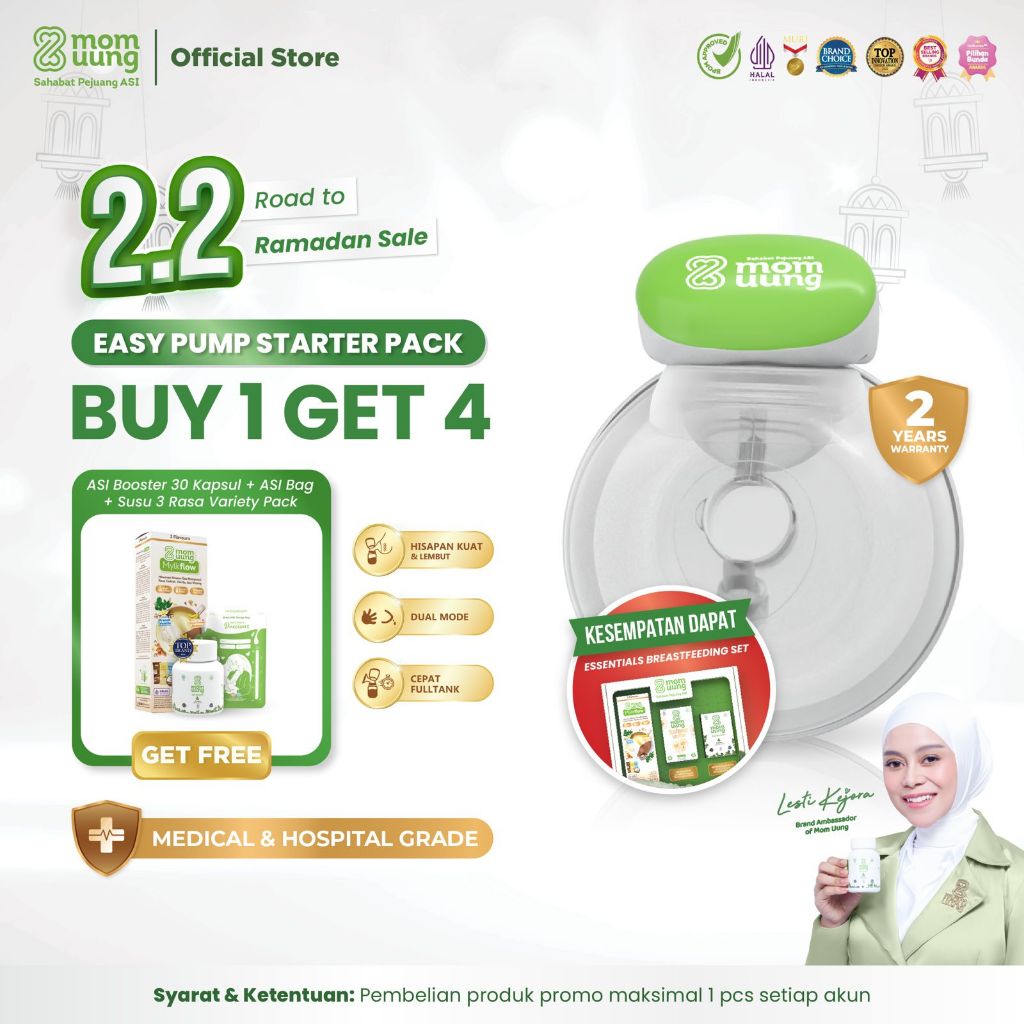 [2.2 SALE] BUY 1 GET 4 - Mom Uung Pompa ASI Handsfree FREE ASI Booster 30 Kapsul + Kantong Asi 100ml