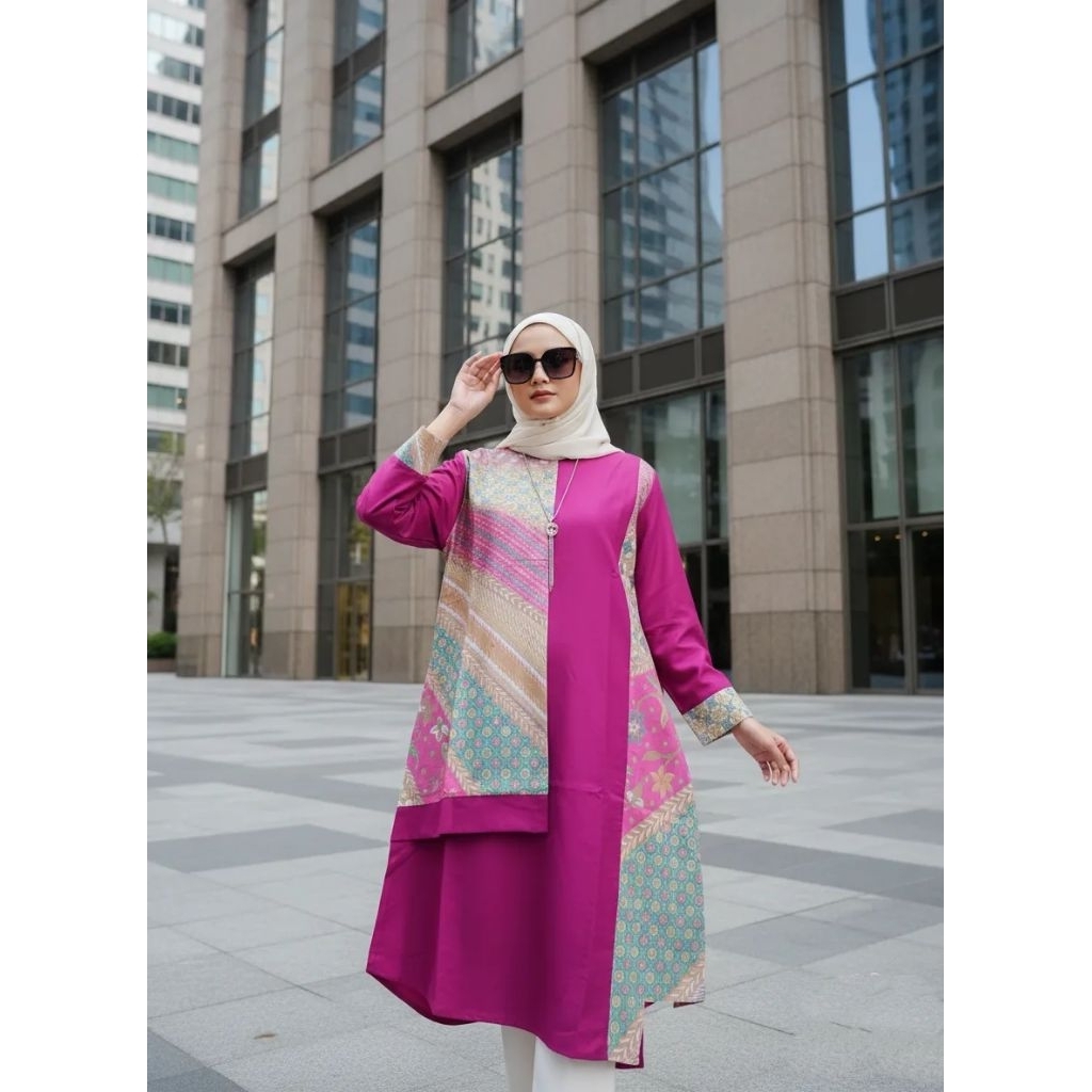 Baju Batik Wanita | Tunik Batik Kombinasi | Blus Batik Kombinasi | Batik Modern | Baju Batik Jumbo