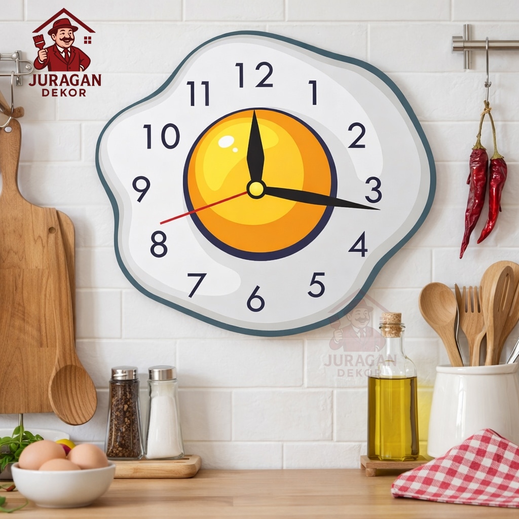 Jam Dinding Unik Telor Ceplok | Hiasan Dinding Kitchen Dapur Minimalis
