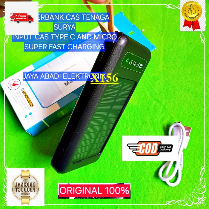 X156 teknologi canggih POWERBANK SOLAR ORI 100% MATAHARI CAS TENAGA SURYA CAHAYA INPUT CAS TYPE C MI