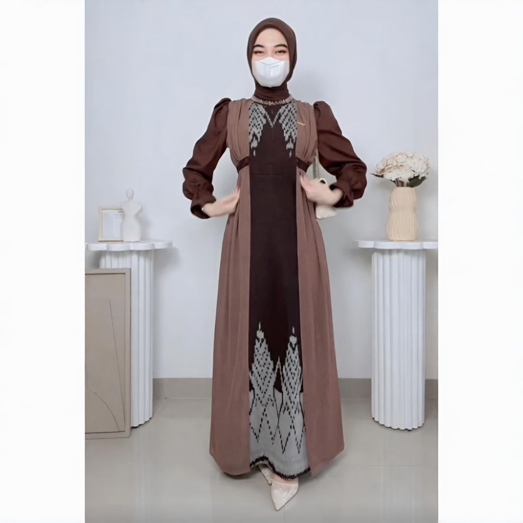 gamis tenun safitri cemara - gamis tenun couple safitri - baju gamis tenun keluarga
