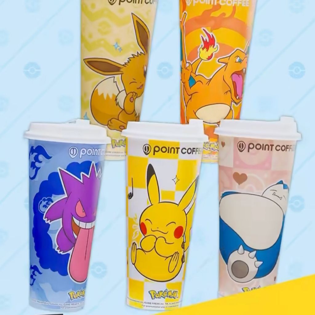 Point Coffee X Pokemon Cup Merchandise Pikachu Snorlax Charizard Eeve Mew Murah Diskon Merch Officia