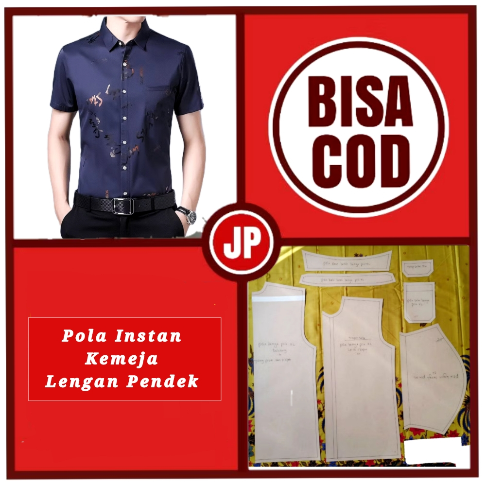 Pola Instan Kemeja Pria Lengan Pendek/Pola Kemeja Pria/Pola Jahit/Pola Baju Jadi/