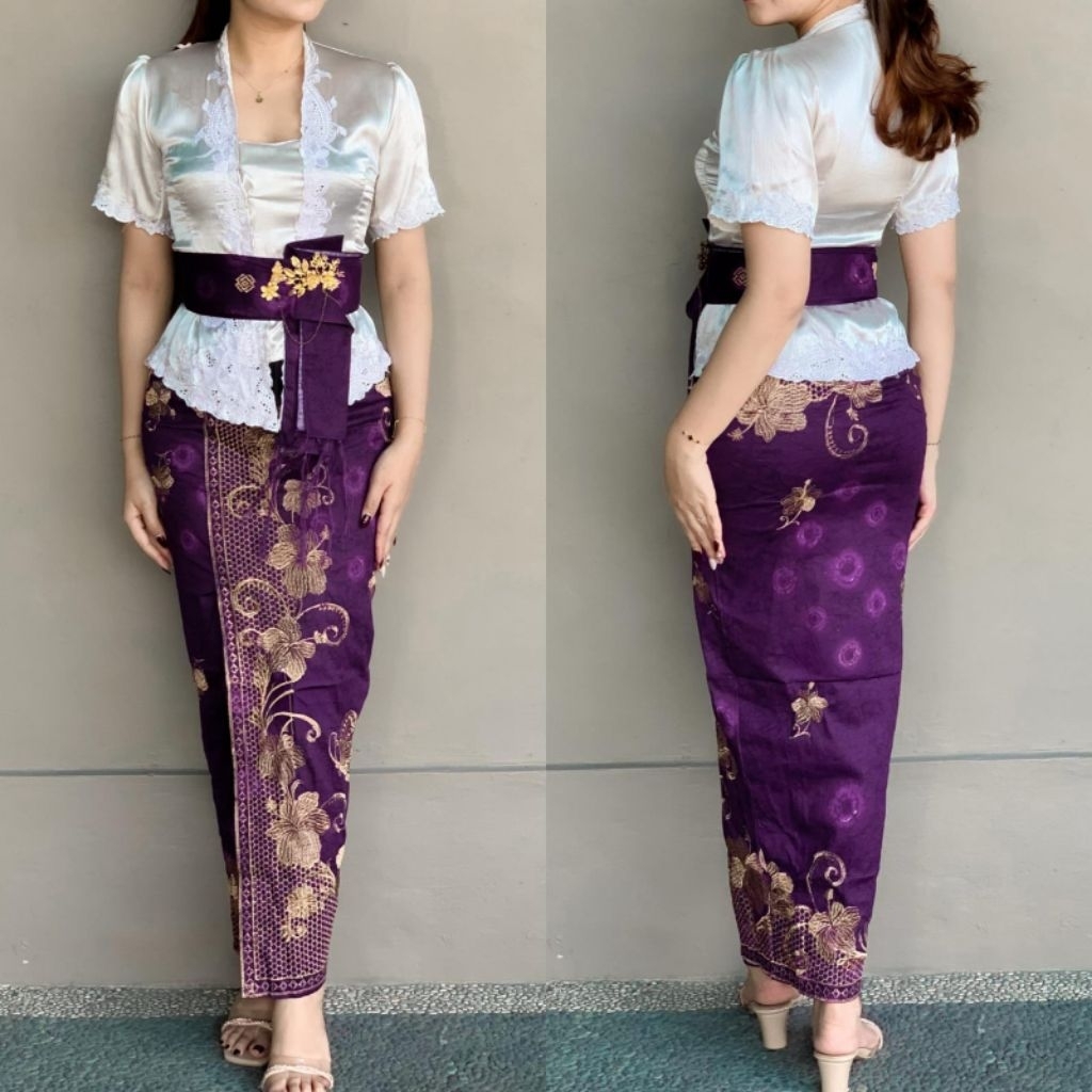 Kamen Jadi Katun Bordir jumputan SET SELENDANG setelan kebaya rok Bali wanita