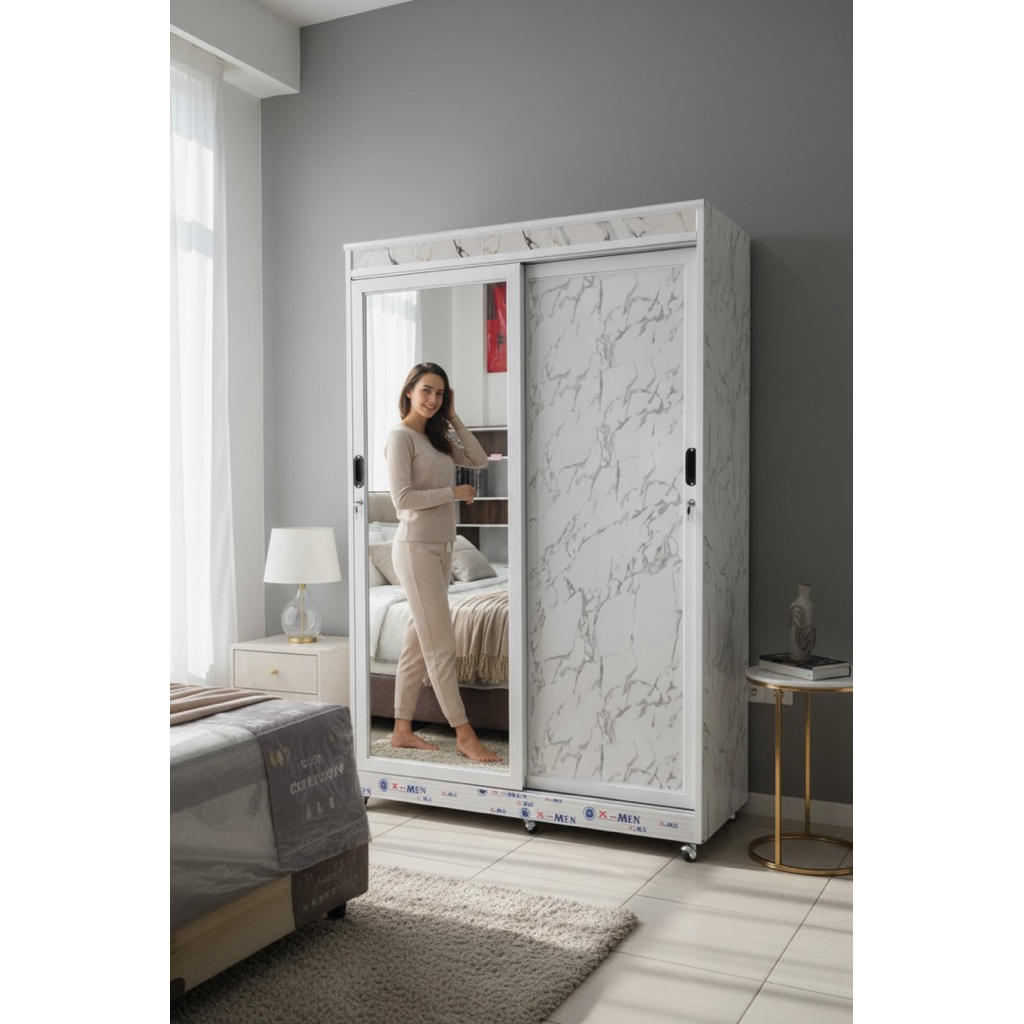 Lemari Sliding Besar 2 Pintu Aluminium Kaca / ACP p.130 cm