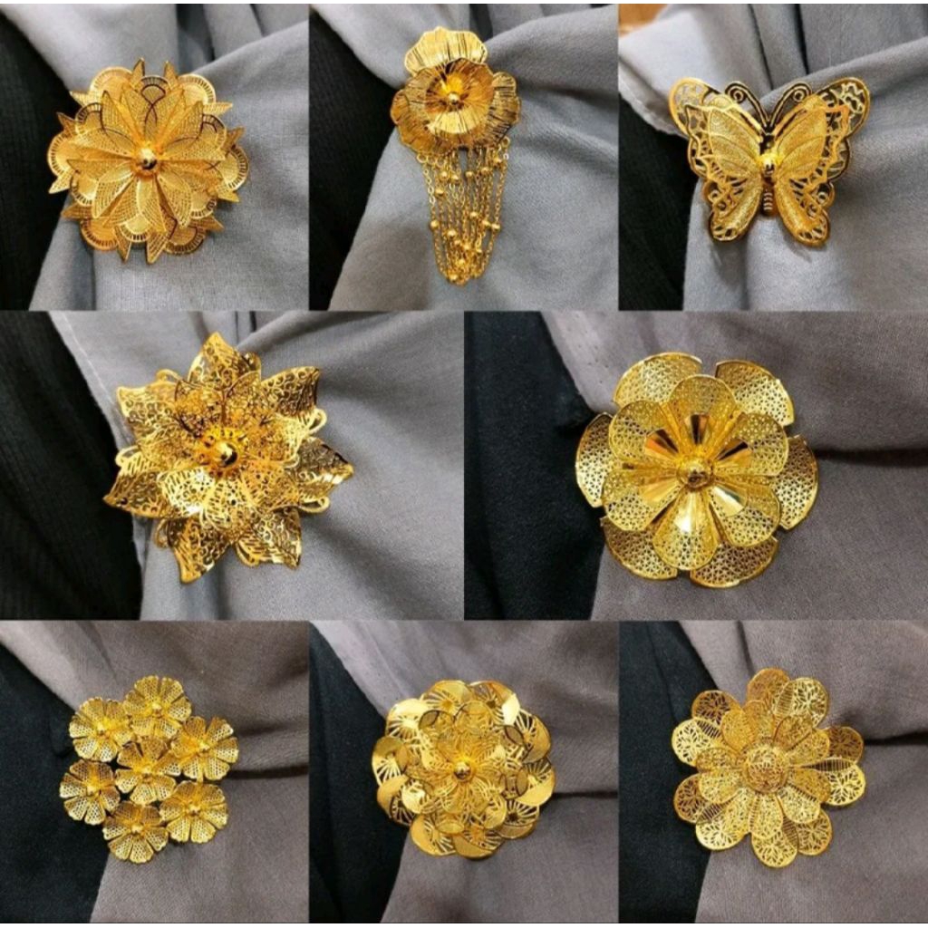 PIN HIJAB BUNGA KENDARI JURAI BUNGA KENDARI LAPIS EMAS 24K