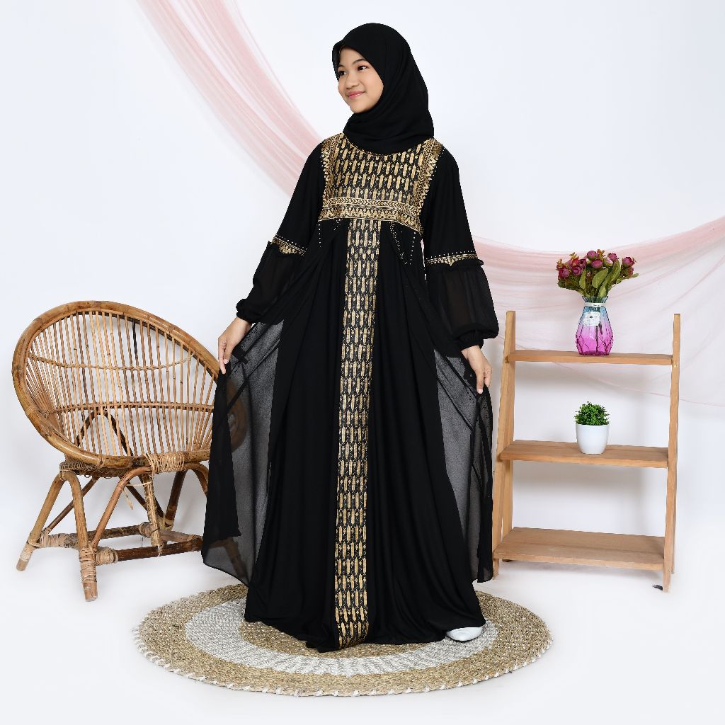 Abaya Turki Anak Perempuan Baju Gamis Turkey Remaja Tanggung Hitam Warna Putih Mewah | Abiyyuco TA90