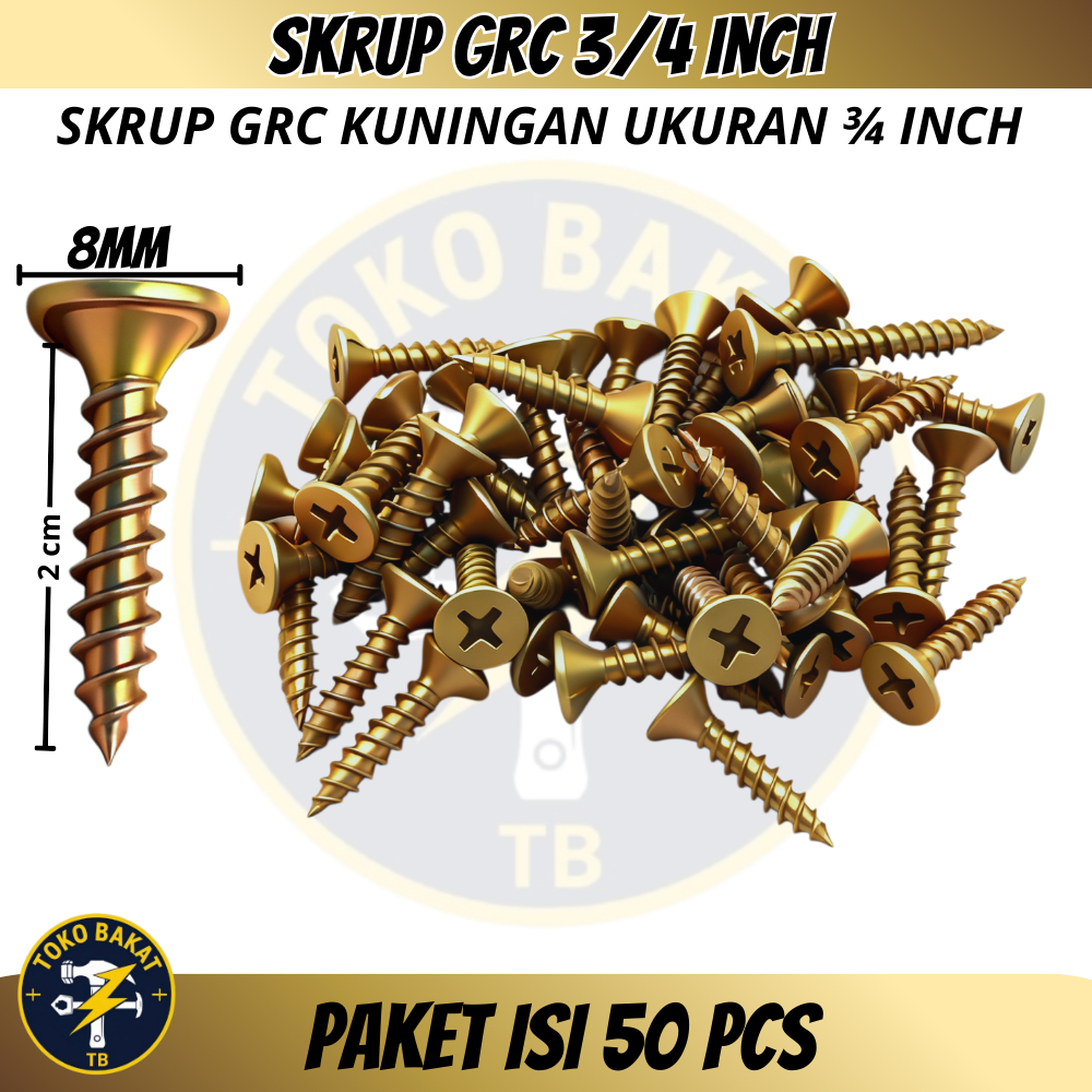 SKRUP GRC UKURAN 3/4"(1,9CM) PAKET ISI 50 PCS / Sekrup GRC Tahan Karat / Baut GRC Berkualitas