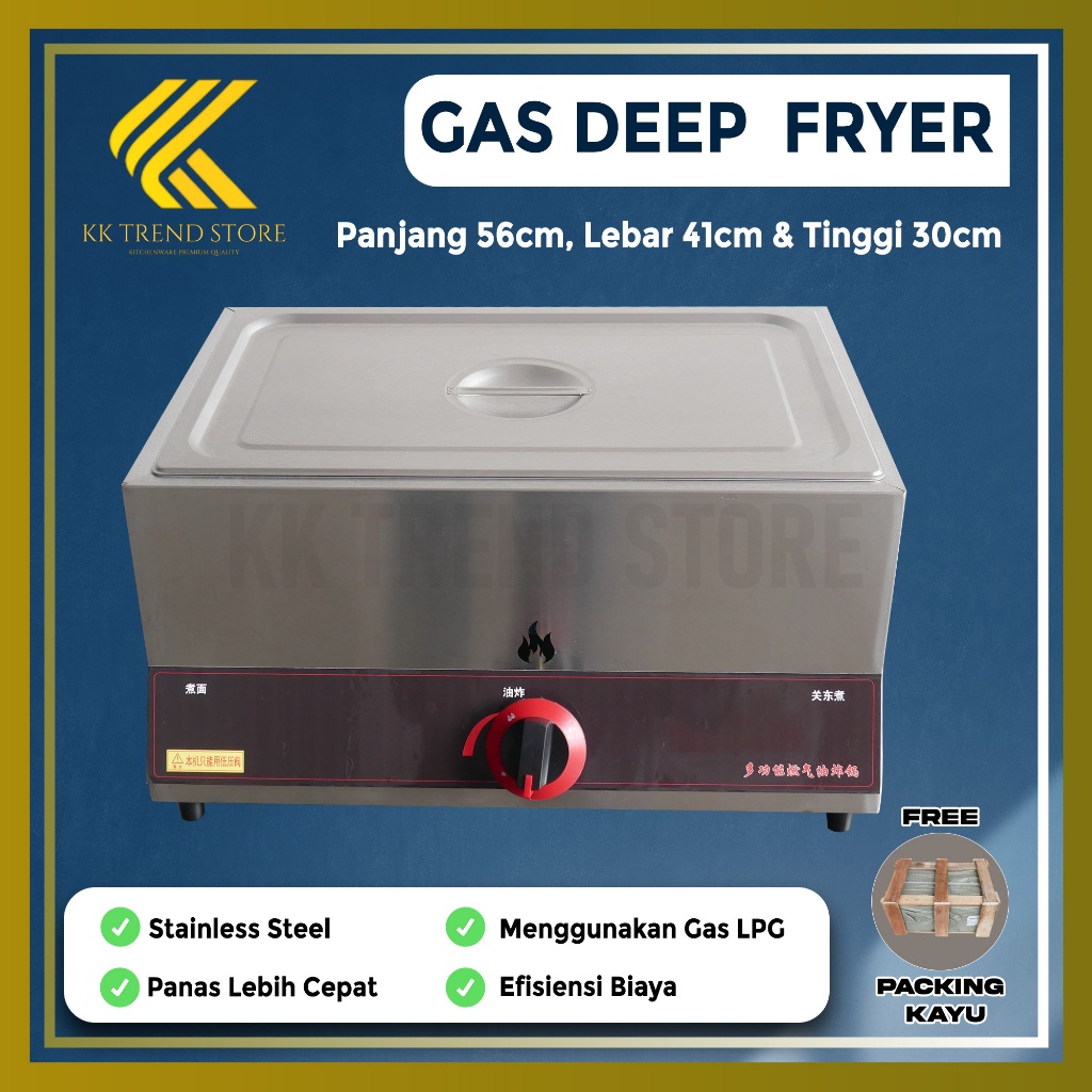 Kompor Penggorengan Gas Deep Fryer 1 & 2 Tungku Wajan Kotak Stainless Steel Kualitas Premium Include