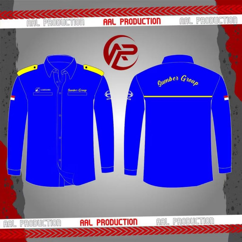 KEMEJA SUMBER GROUP FULL BIRU KOMBINASI KUNING FULL BORDIR