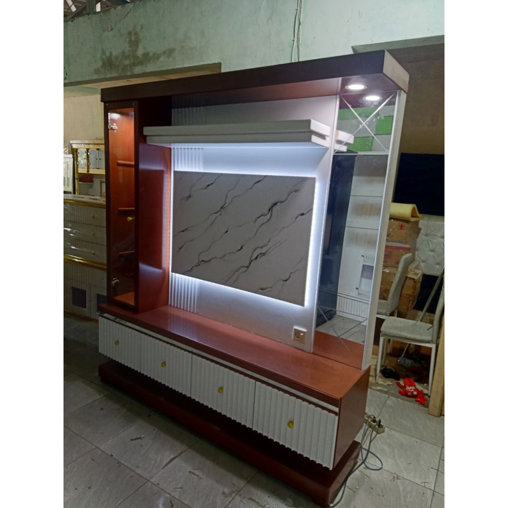 bufet TV penyekat ruangan modern minimalis LED