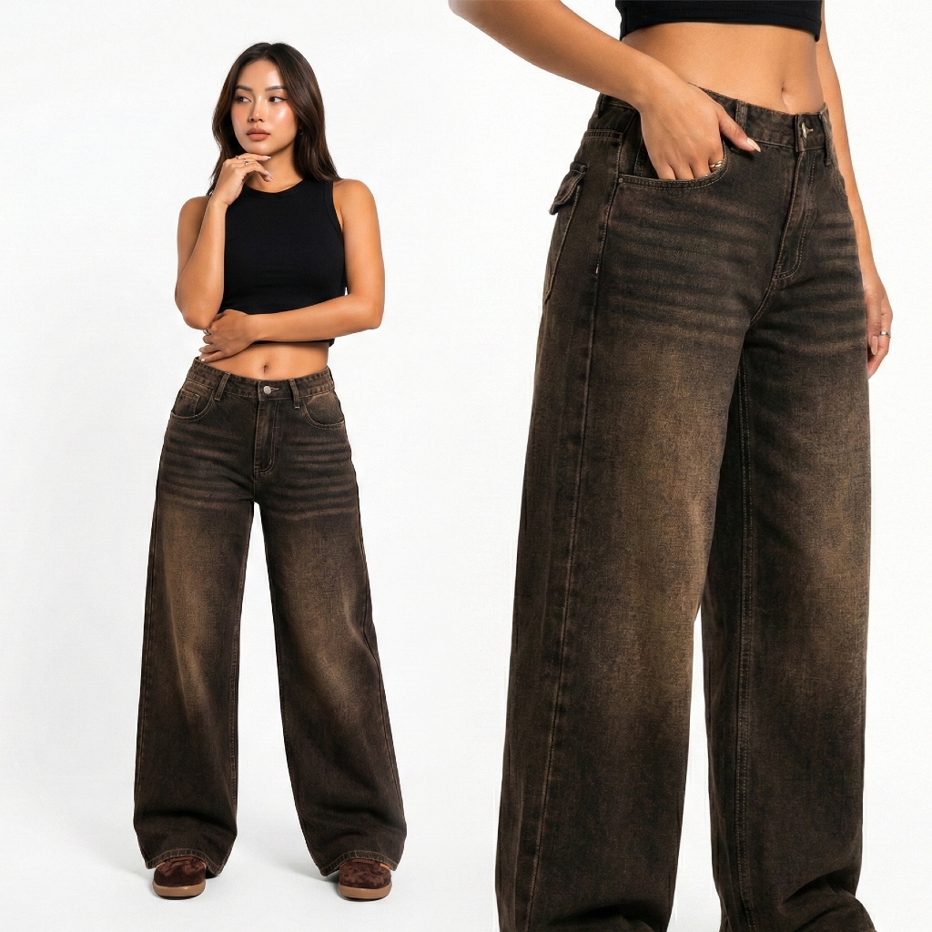 Celana Baggy Jeans Y2K Pria wanita Retro Wide Leg Streetwear Outfit Culture