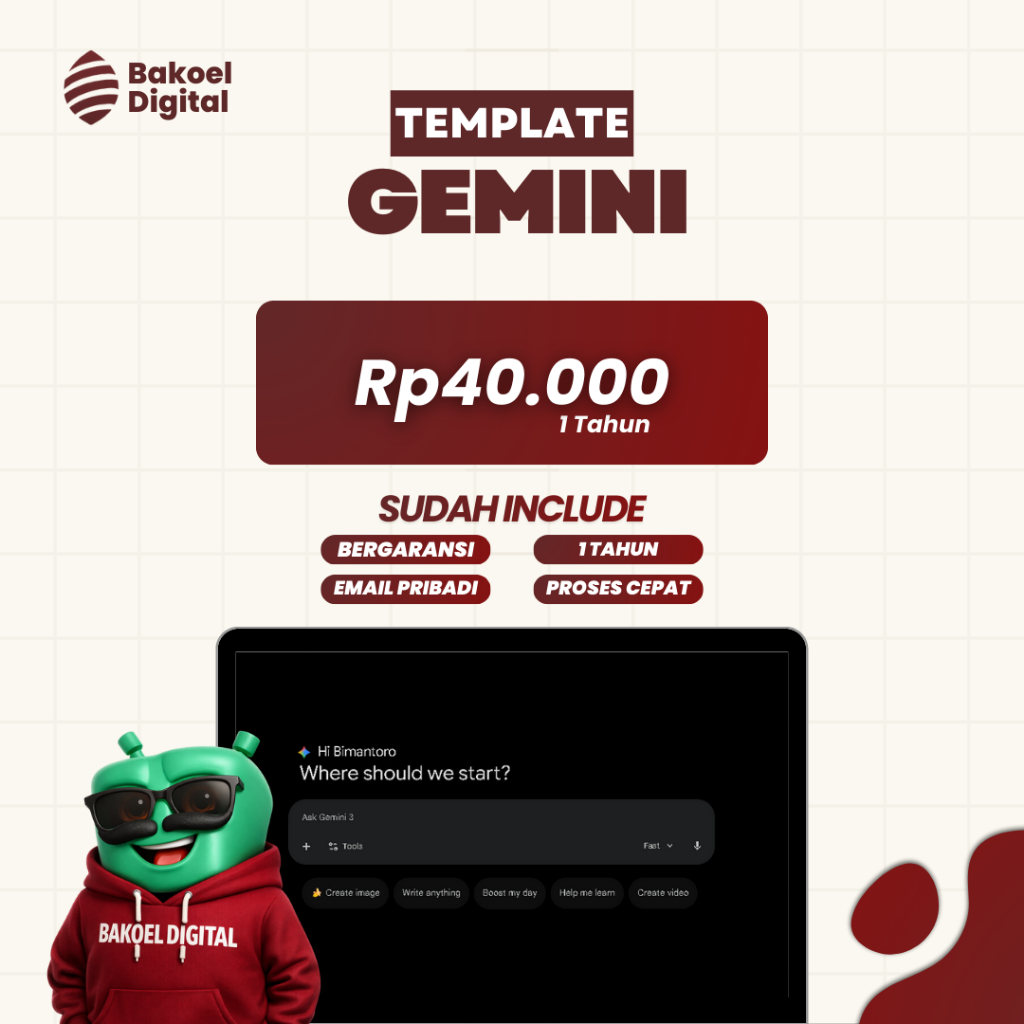 Template Google Drive dan Gemini AI Pro 1 Tahun Terlengkap menggunakan gmail pribadi Full Garansi