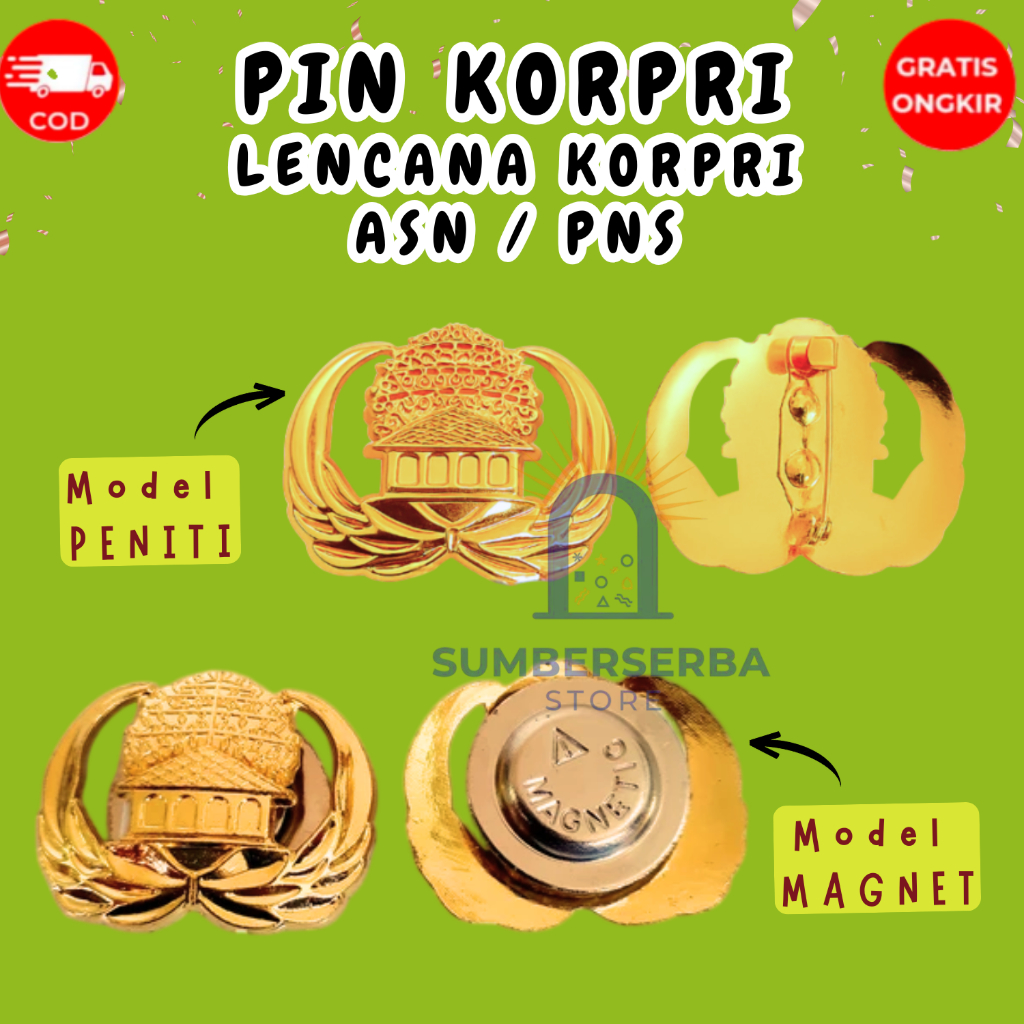 Pin Korpri PNS / ASN Lencana Korpri Peniti Magnet bahan Kuningan