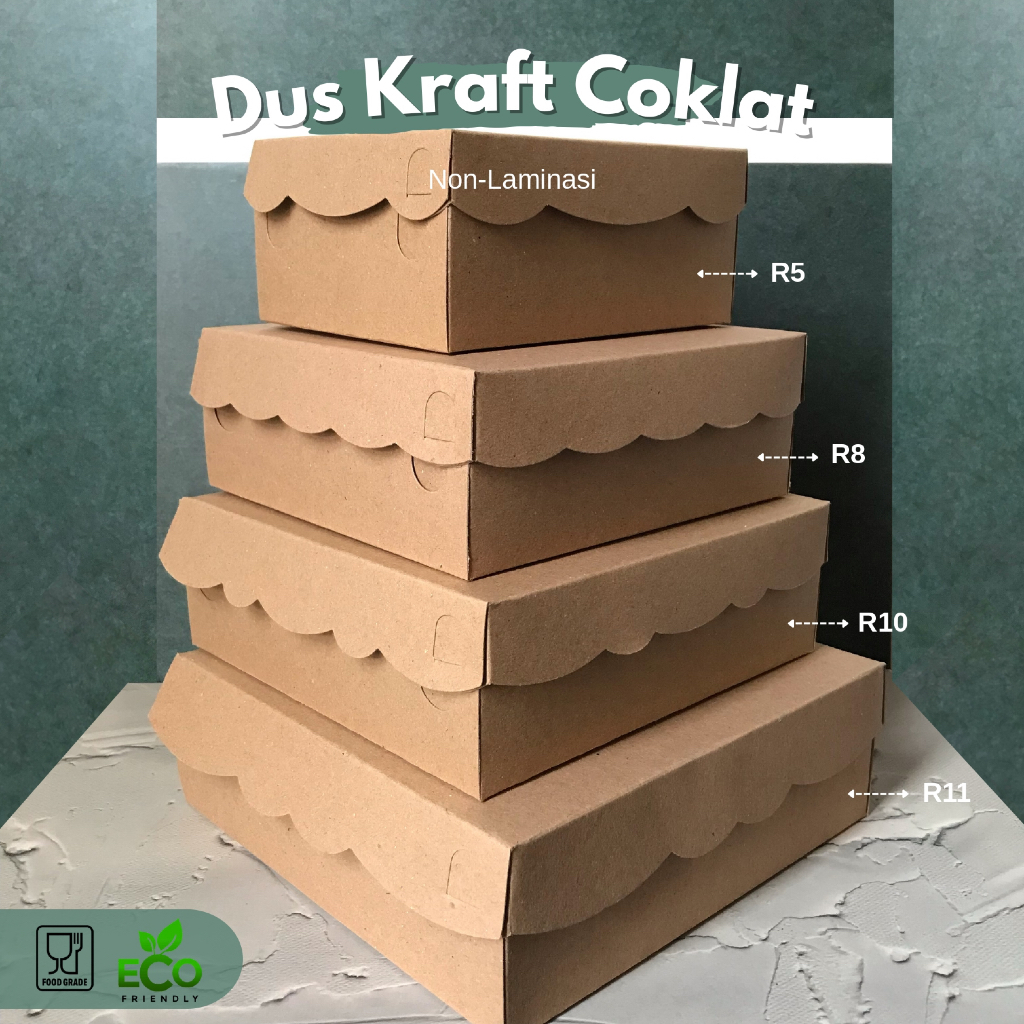 Kardus Kraft Coklat / Kotak Dus Makanan Kue Snack / Kardus Renda Non-Laminasi