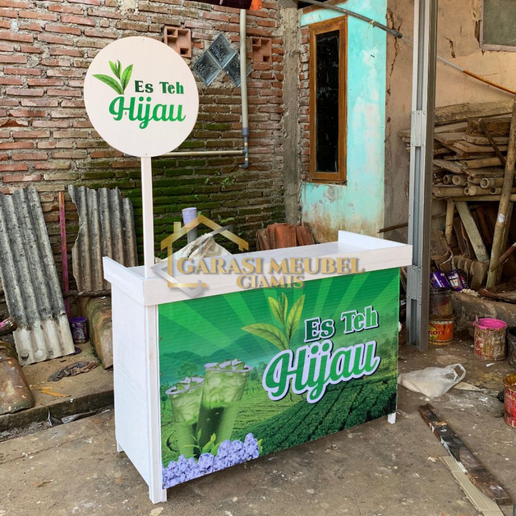 Booth Portable Lipat Bongkar Pasang + Papan Logo Tanpa Atap Simple Minimalis / Booth lipat / Meja Ju