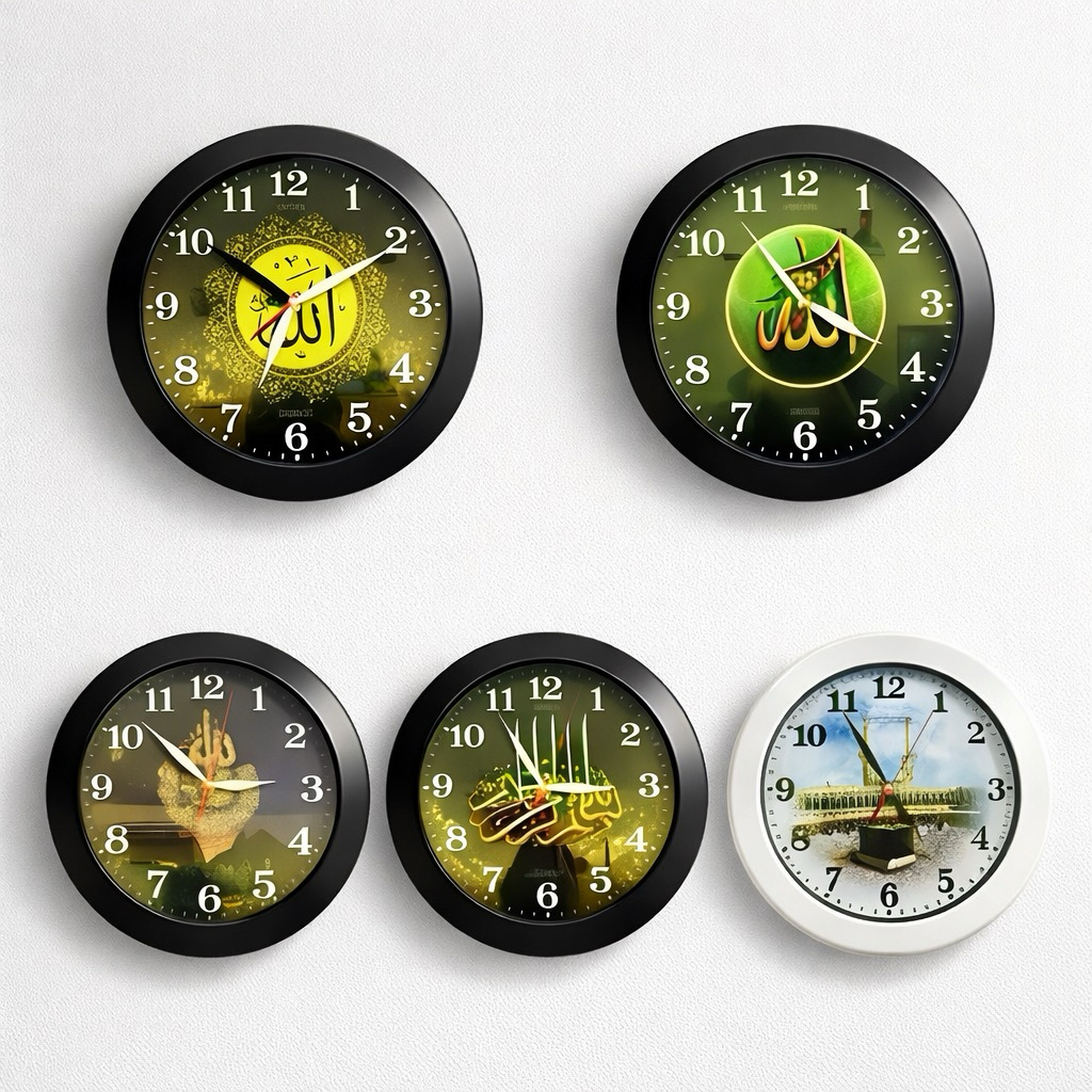 Jam Dinding Kaligrafi Islami Diameter 30cm – Jam Dinding Motif Ka’bah Dan Kaligrafi