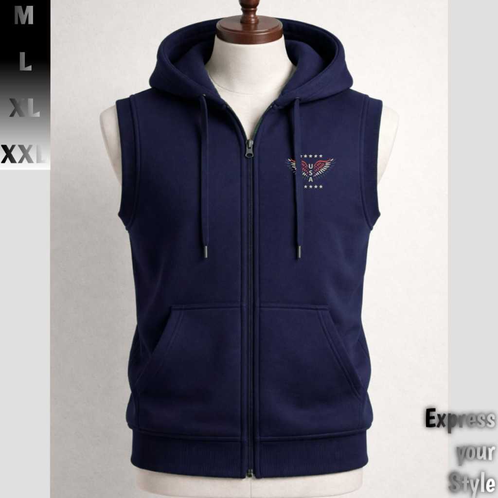 Sweater Hoodie Zipper Tanpa Lengan - Rompi Unisex Pria Wanita Bahan Fleece 280gsm Tebal Premium / Ho