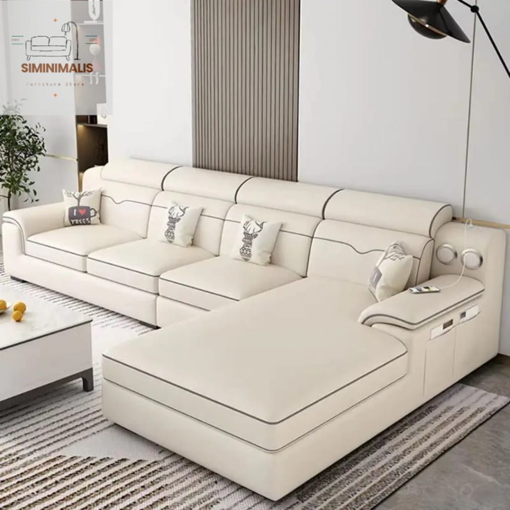Sofa L Minimalis Modern Premium - Kursi Ruang Tamu Keluarga Mewah - Sofa Sudut Chaiselongue Empuk De