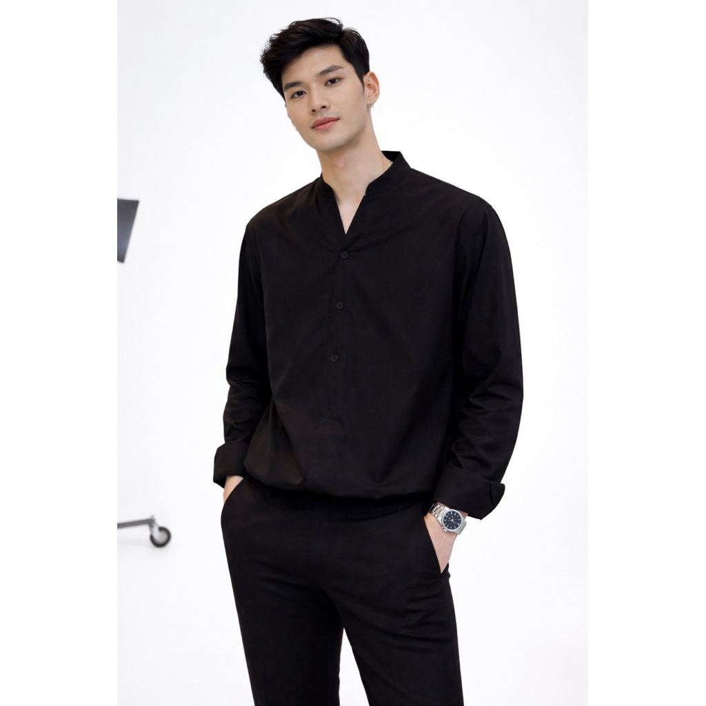 kemeja lengan panjang V neck Polos Model korea Bts kerah cuban kerah v tanpa kerah Customwar