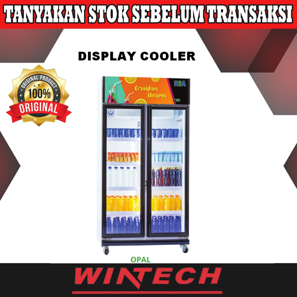 RSA OPAL Showcase 2 Doors Display Cooler Lemari Kaca Pendingin Minuman Kapasitas 8 Rak - Kulkas Kaca