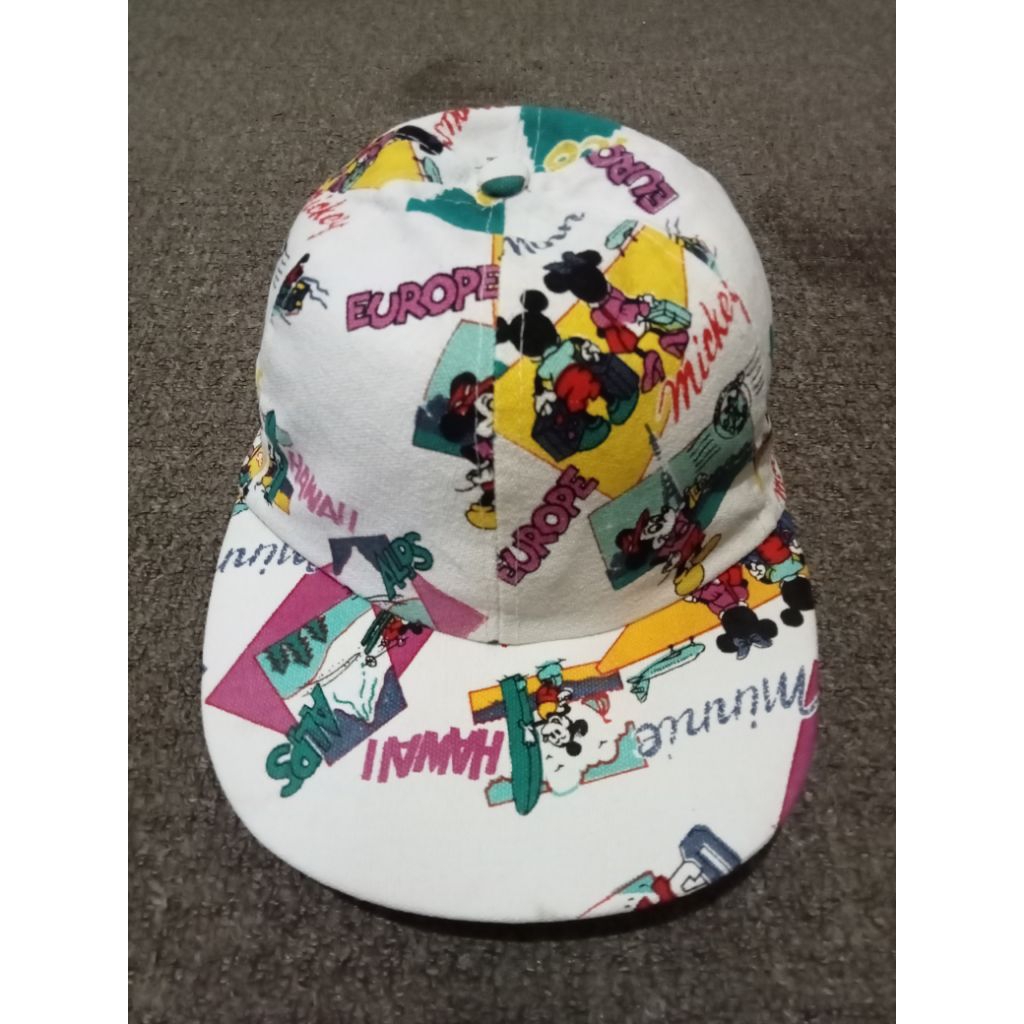 VINTAGE Disney Character Hat Cap All Over Print Mickey 80's Snap Back RARE