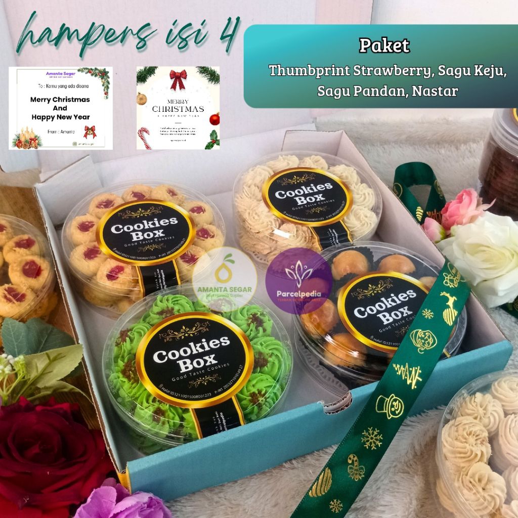 Amanta Shop Paket Hampers Kue Kering Natal Dan Tahun Baru isi Nastar, Sagu Keju, Sagu Pandan, Kasten