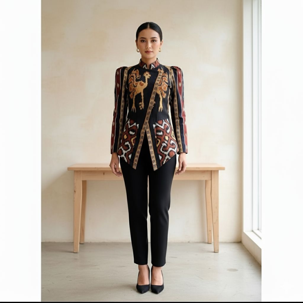 Blouse Tenun Troso, Baju Atasan Blouse Tenun Troso, Baju Blus Kerja Kantor Formal Tenun D70